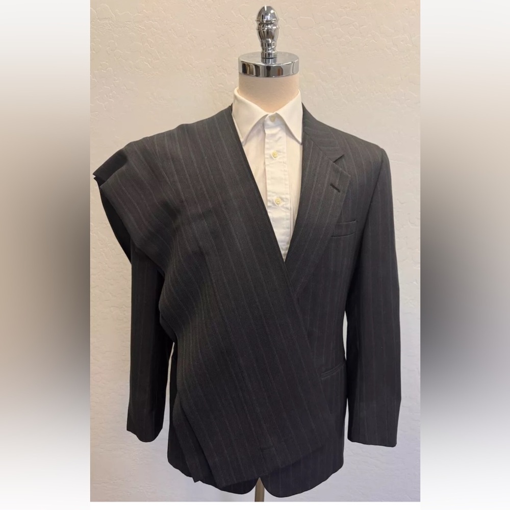 LANVIN PARIS Made In U.S.A Vintage Subtle Stripe Single‎ Breasted Wool Suit 40 R